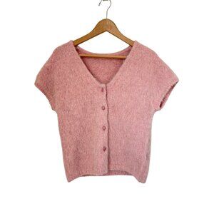 ASM ANNA Pink Fuzzy Alpaca Wool Blend Cropped Button-Up Cardigan Sweater XS